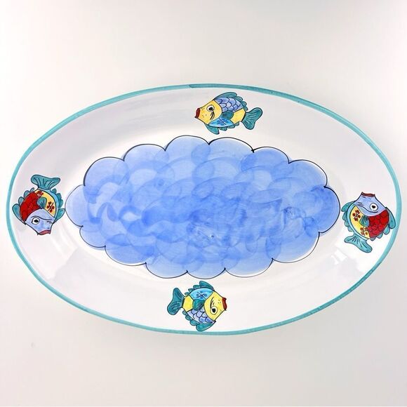 Large Italian Ceramic Desuir Hand painted Oval Serving Plate Platter 18.5”x12” - Picture 1 of 8